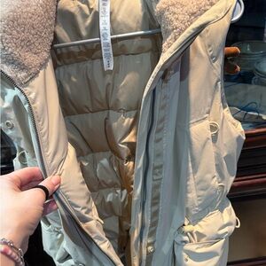 Lululemon Athletica Cream Puffer Vest with Shearling Collar